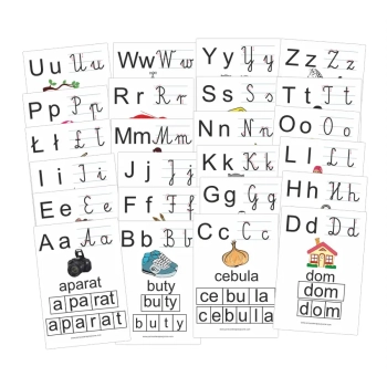 Alfabet- karty edukacyjne - wersja 2 - z kierunkiem pisania liter