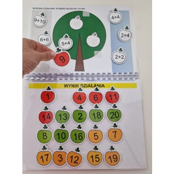 Matematyczne drzewko. Dodawanie i odejmowanie w zakresie 20 z naklejonym rzepem