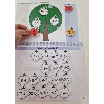 Matematyczne drzewko. Dodawanie i odejmowanie w zakresie 20 z naklejonym rzepem