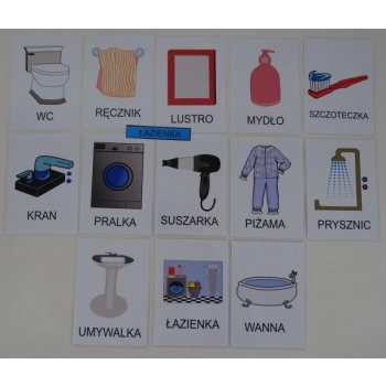 Łazienka, wyposażenie - obrazki karty edukacyjne