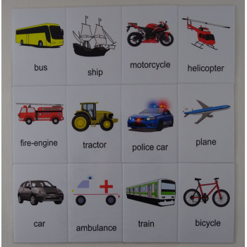 Pojazdy karty edukacyjne w języku angielskim