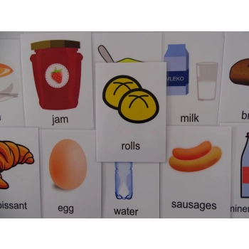 Śniadanie karty edukacyjne - wersja w j. angielskim