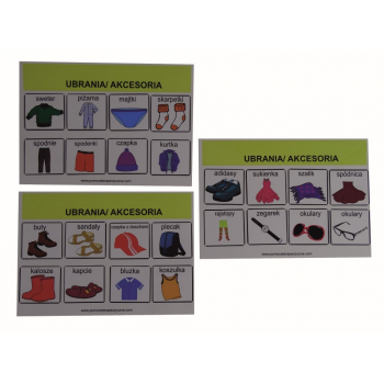 Ubrania i akcesoria piktogramy z kartami aktywności